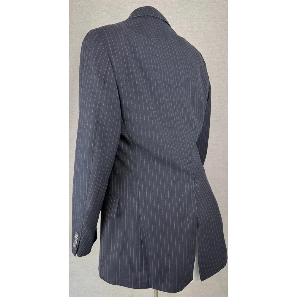 Vintage Bespoke Mens Navy Blue Pinstripe Two Button Blazer Jacket 50s Wide lapel